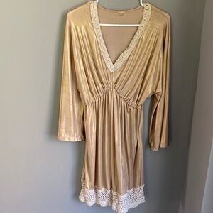 Elegant Gold Dress with Lace Trim